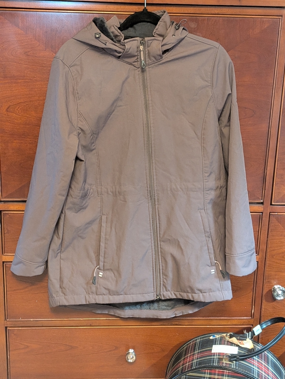 Like New! Gerry Taupe Zip Up Hooded Parka - Rain Jacket, Fleece Lined, Size L